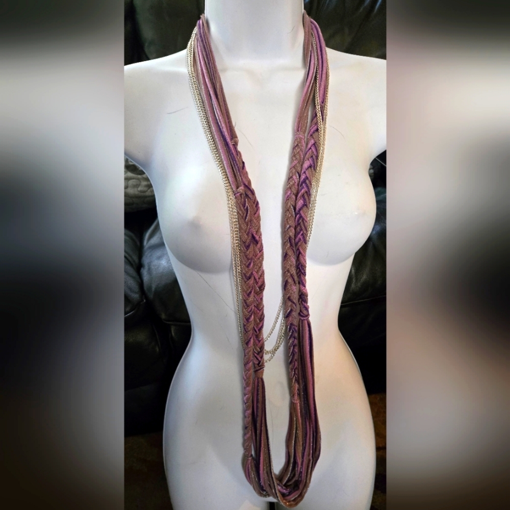 Purple & Silver Women's Handmade Braided Scarf/necklace 26" - Picture 1 of 6